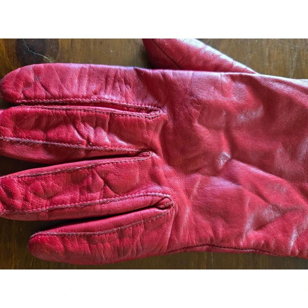 Van Raalte Vintage 60s Mid Mod Red Leather Gloves Lined Driving Gloves Women's M